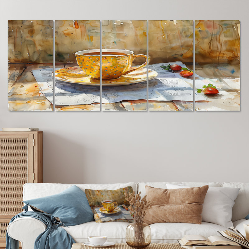 «White Beige Cozy Cup Of Coffee II», ensemble de reproductions d'art mural café, H 28 po x l 60 po