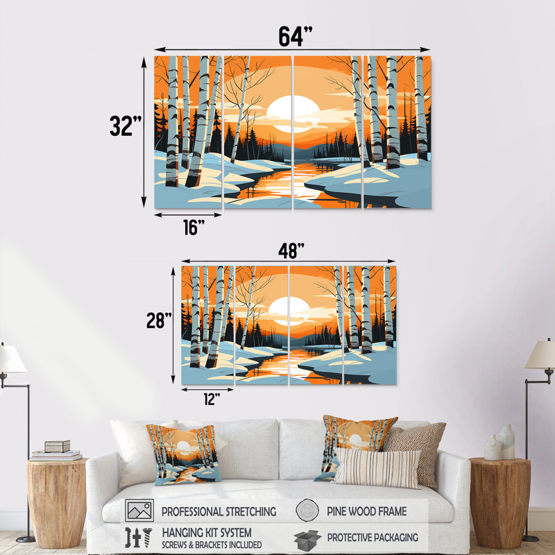 Bolt Winter Landscape - Winter Landscape, ensemble d'art mural 4 pièces, H 32 po x l 64 po