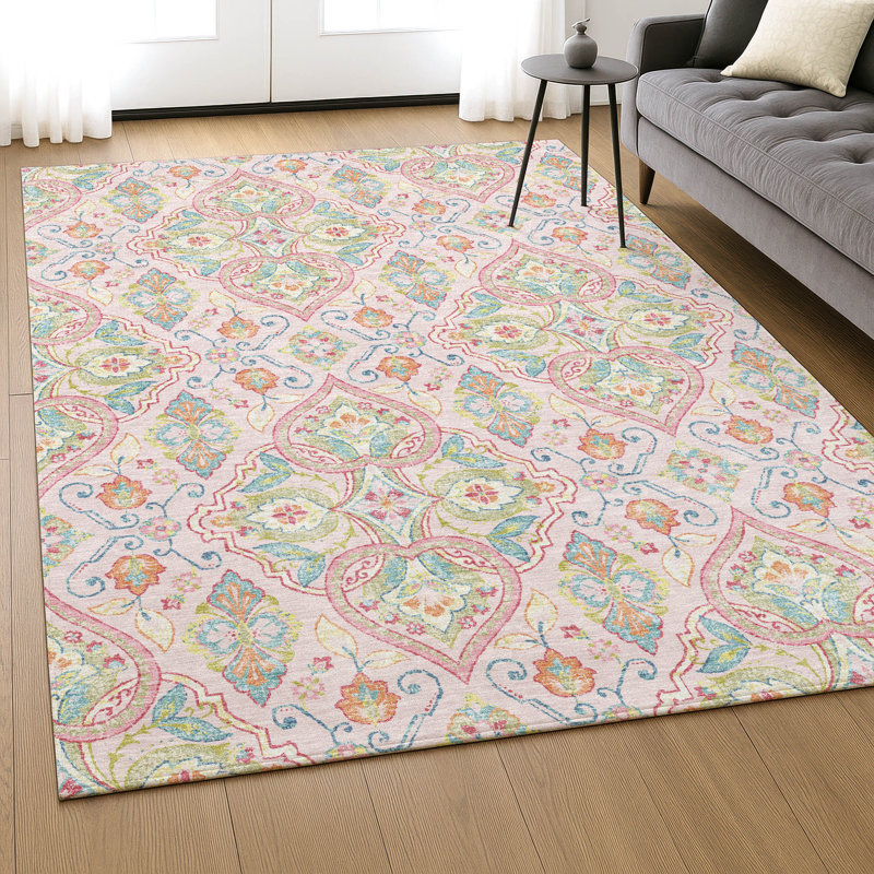 Premium Machine Washable Mayfield AMF2207 bohemian Rug, Pink, 2'6" x 3'10"