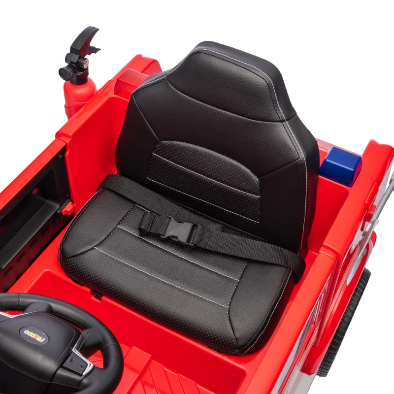 Red 12-Volt Fire Truck Ride-On with Leather Seat