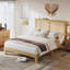Base de lit pleine grandeur en bois massif et en métal soudé avec tête de lit en rotin d'une capacité de 1000 lb avec lumière DEL et rangement sous le lit 8 po, lit plateforme silencieux, assemblage facile, couleur bois naturel-1204483793