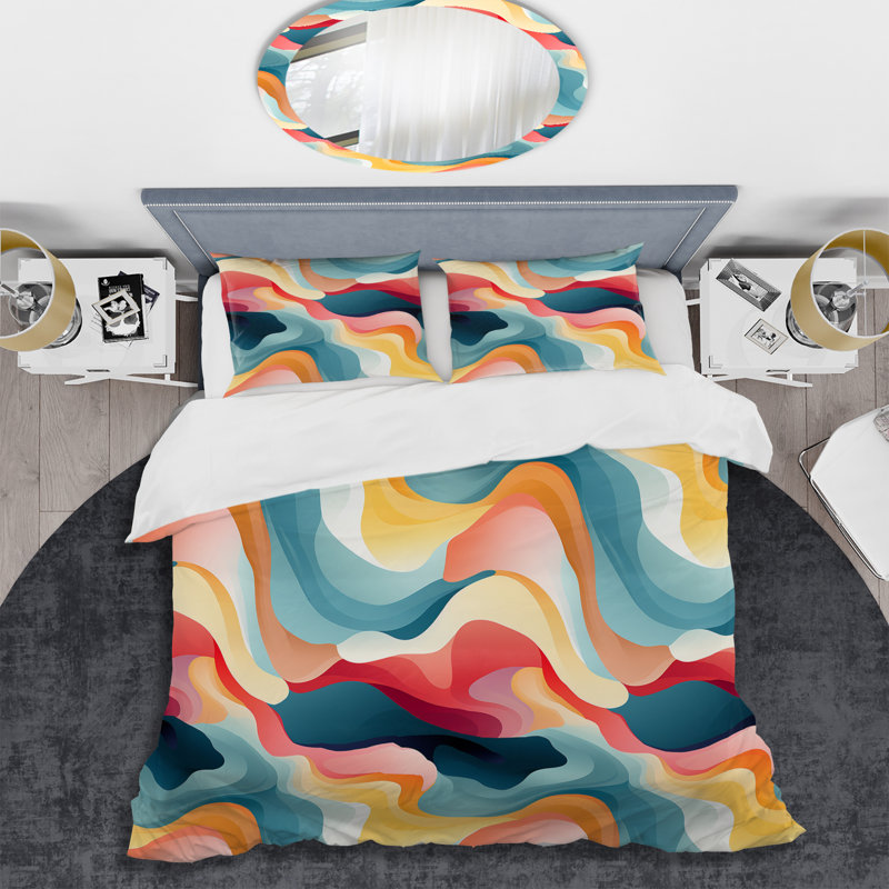 Ensemble de housse de couette Soft Color Multicolor Abstract Neutrality Wave VII