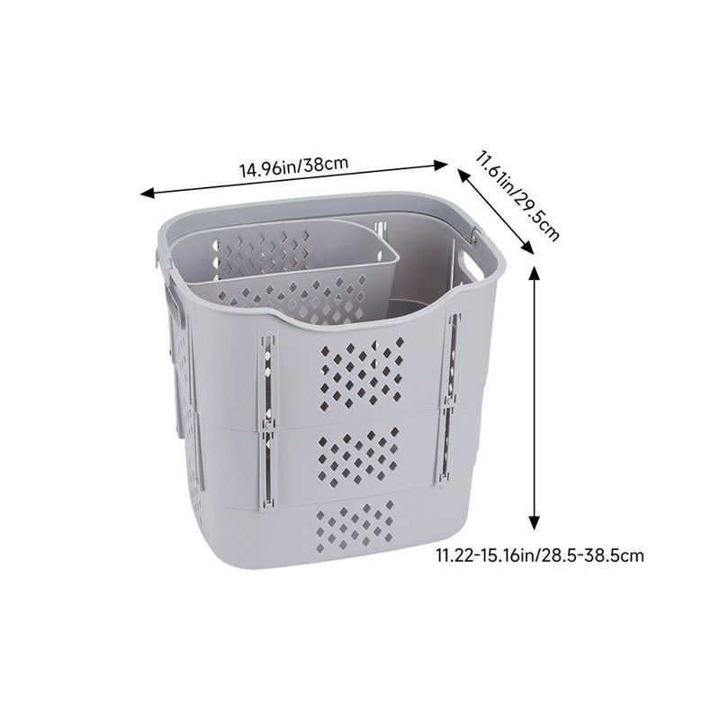 Plastic Laundry Basket with Handles, Grey