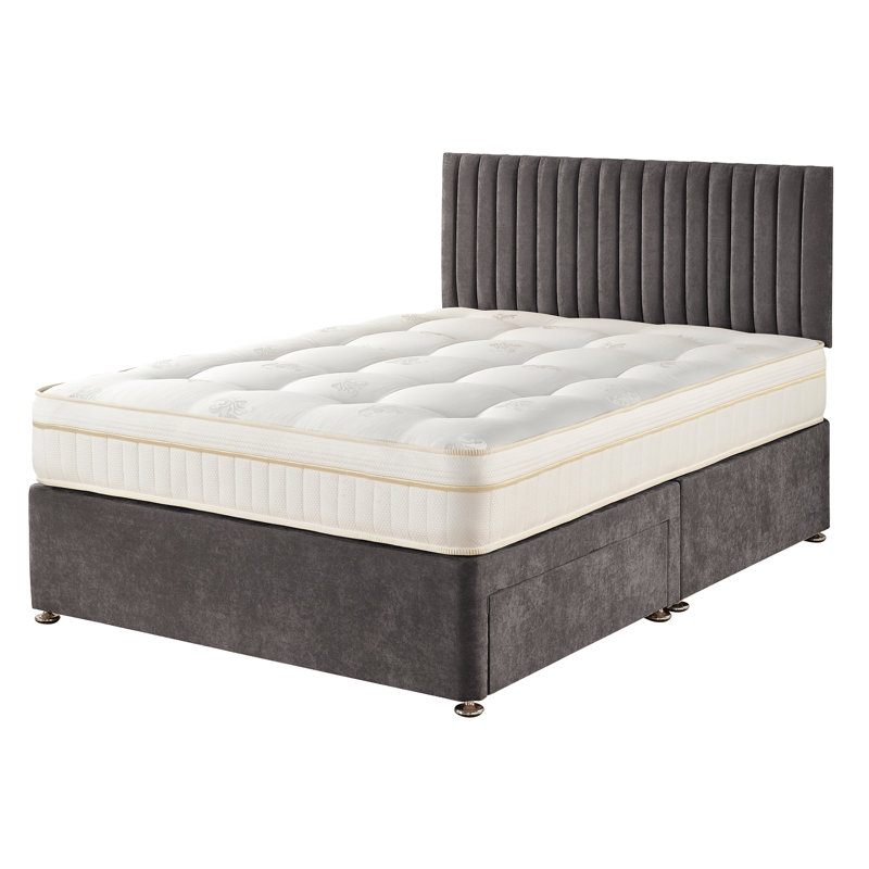 Nakisha Pocket Memory Divan Bed Set, 2 Drawers, Small Single (2'6), Slate