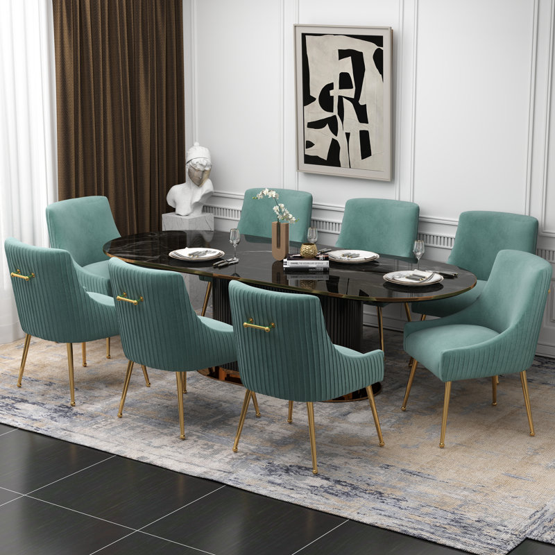 Baudel Velvet Upholstered Side Chair, Mint Green
