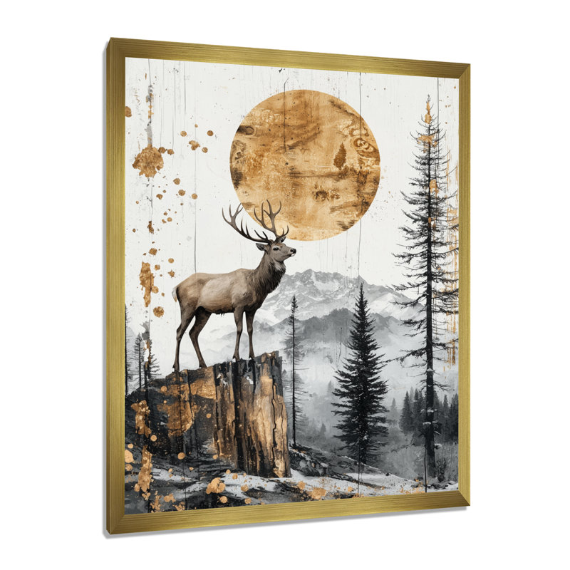 Glynice - animaux, art mural sur toile, H 32 po x l 16 po, Reproduction encadrée sans passe-partout, Doré