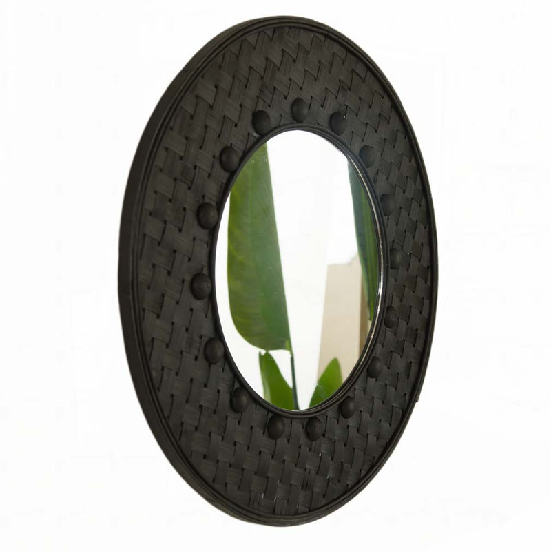 Miroir rond en bambou tissé à la main