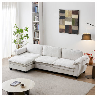 Canapé modulaire 3 places avec repose-pieds en chenille beige