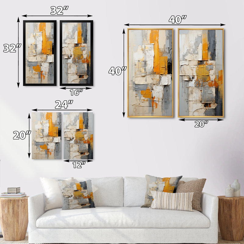 «Abstract Assemblage», 2 pièces sur toile, H 40 po x l 40 po, Encadrement doré