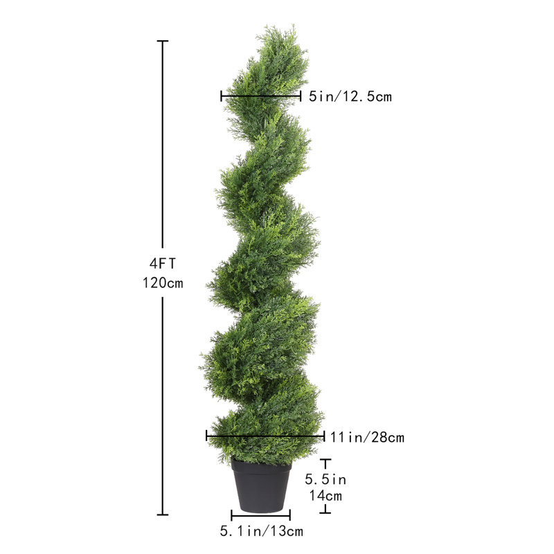 Artificial Potted Spiral Cedar Topiary, Green, 48" H x 11" W