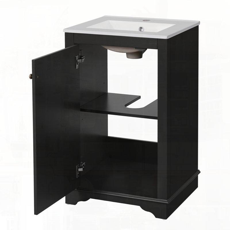 Meuble-lavabo autoportant moderne avec lavabo en céramique, Noir