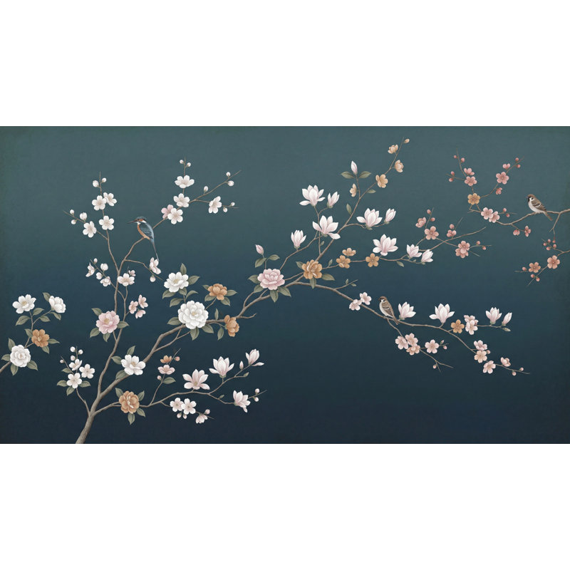 Papier peint floral chinois discret, Texturé non collé, 140 po x 108 po