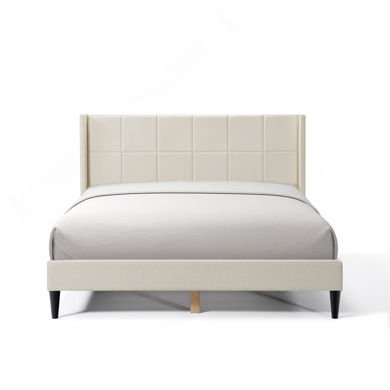 Luma Upholstered Wingback Bed, Beige