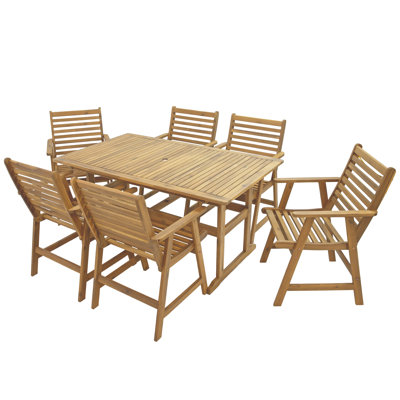 Ensemble repas d'extérieur en bois d'acacia 7 pièces Hatteras