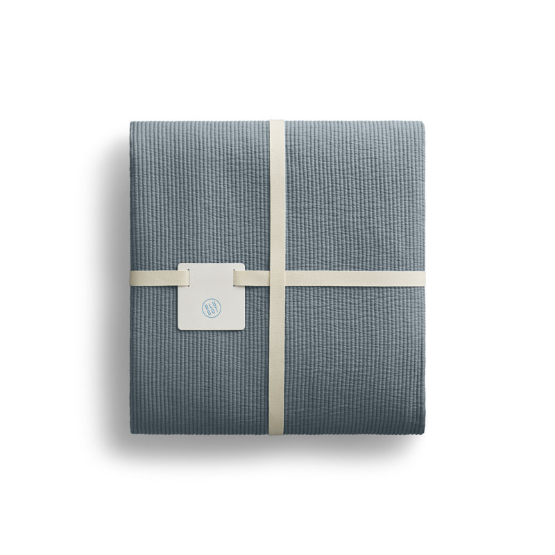 Ripple Coverlet Set, Queen Bedspread + 2 Queen Shams, Gray Blue/Putty