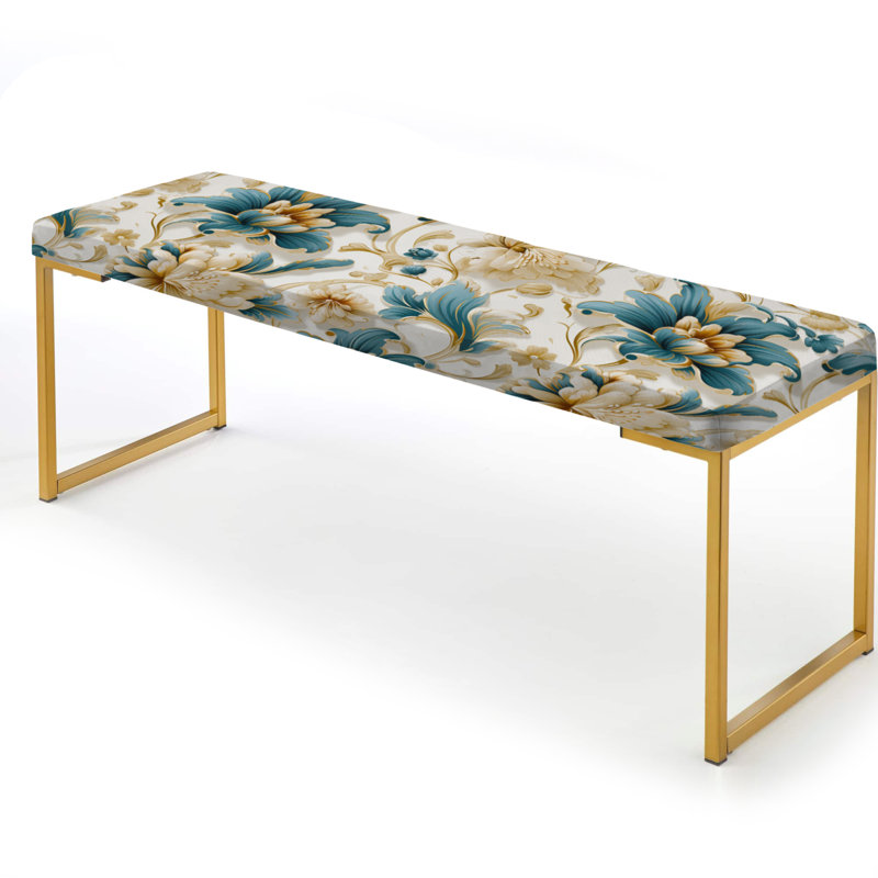 Banc rembourré damassé doré, Victorian Blue And White Flowers