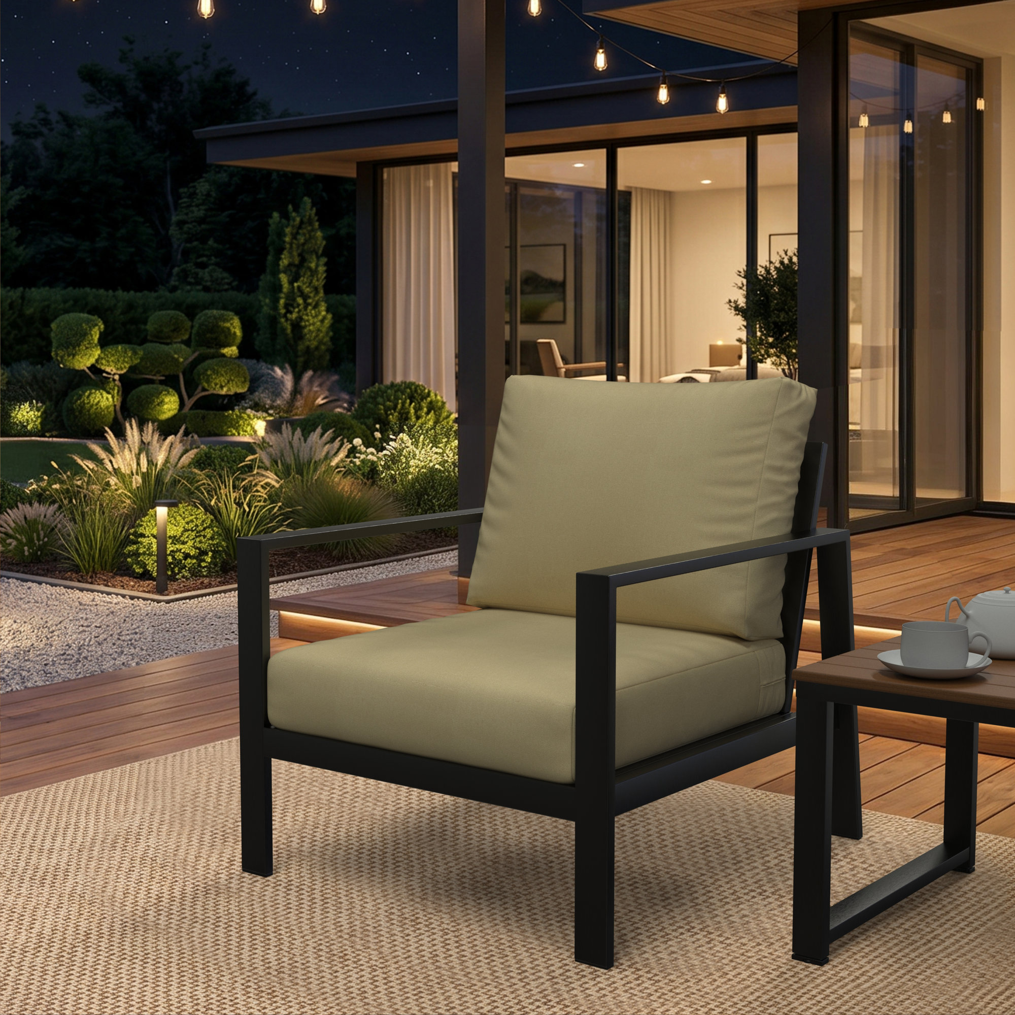 Amala Outdoor Sunbrella® Seat/Back Cushion, Sunbrella® Antique Beige Canvas, 25" W x 25.5" D