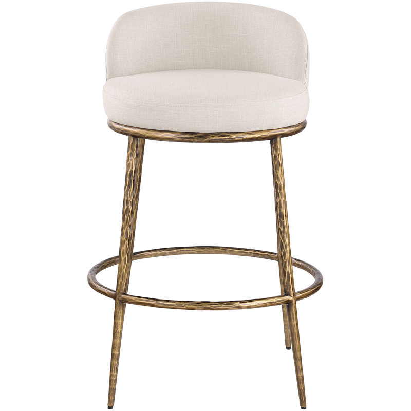 Tabouret de bar en tissu performance beige Ferro Sanches, Laiton, Tissu performance beige