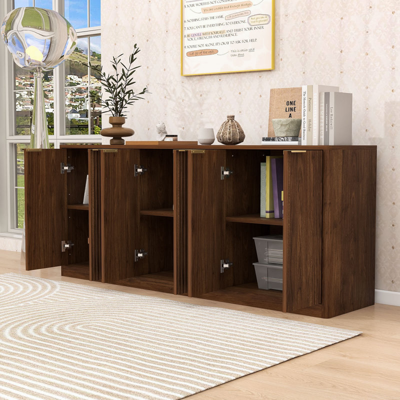 Stylish Wave Design Sideboard Buffet Cabinet with 6-Door Storage and Durable Construction, Walnut