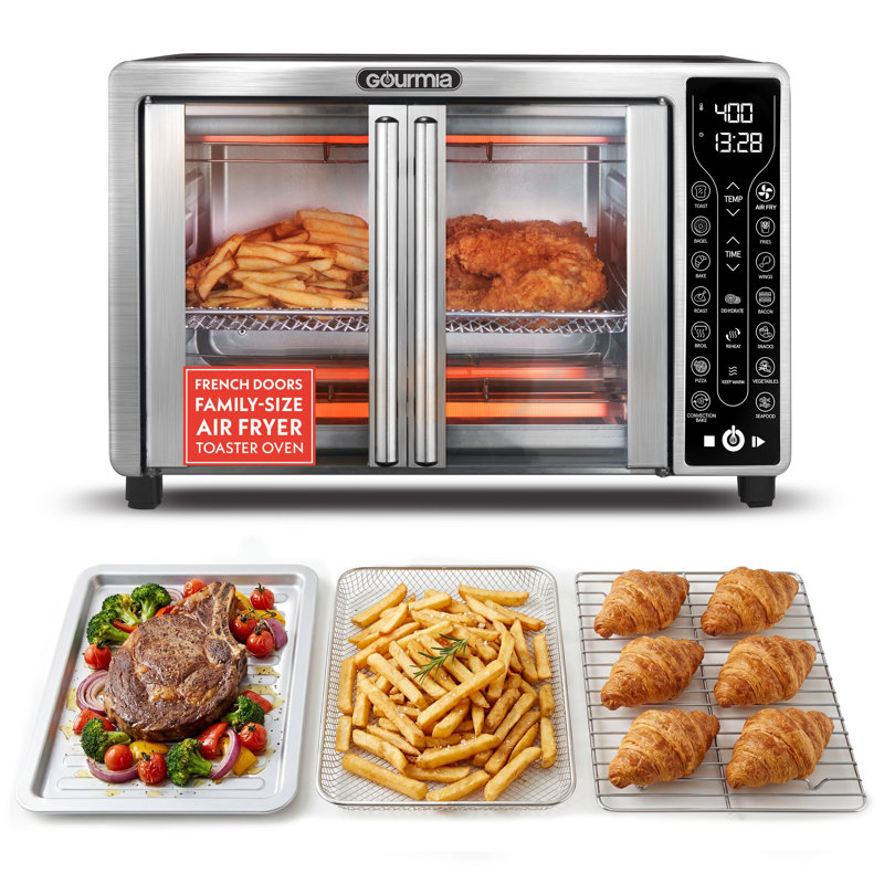 Gourmia 26 Quart French Door Digital Air Fryer Toaster Oven with 17 Presets, FryForce 360° Technology, Dishwasher-Safe Accessories, Stainless Steel