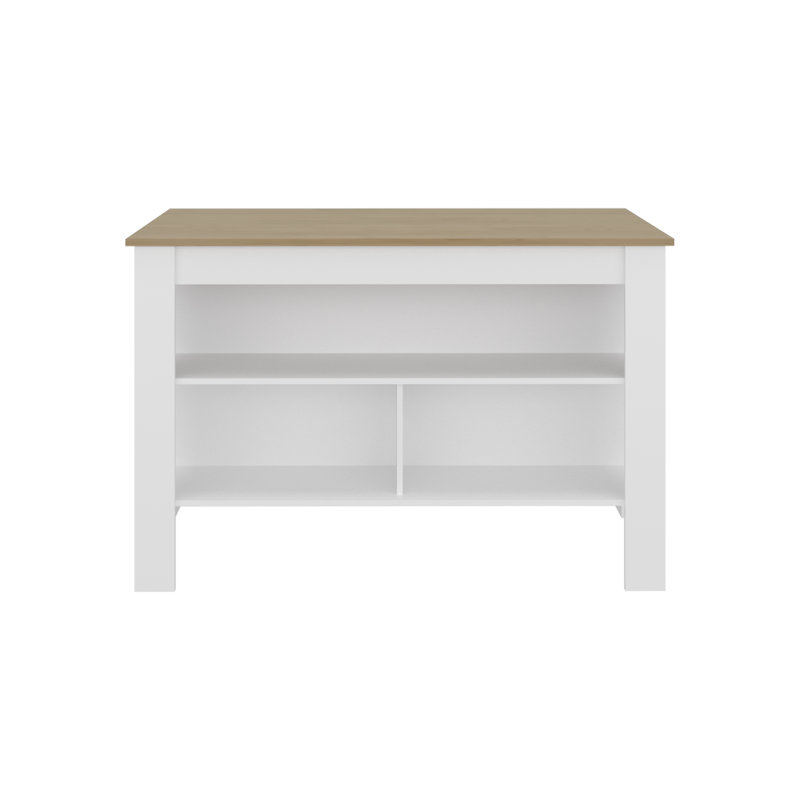 Cala Long Kitchen Island with Spacious Prep Table, 3 Open Kitchen Island Storage Shelves, 4 Sturdy Legs Modern Kitchen Island Table and Kitchen Center Island