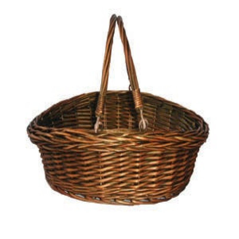 Panier tissé brun avec longues poignées pliantes