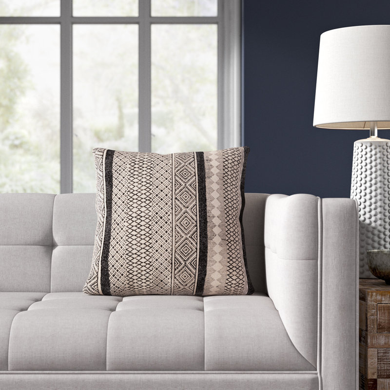 Oreiller carré 100% coton Zetta, Beige clair / Noir, 22 po x 22 po, Housse de coussin seulement - sans coussin