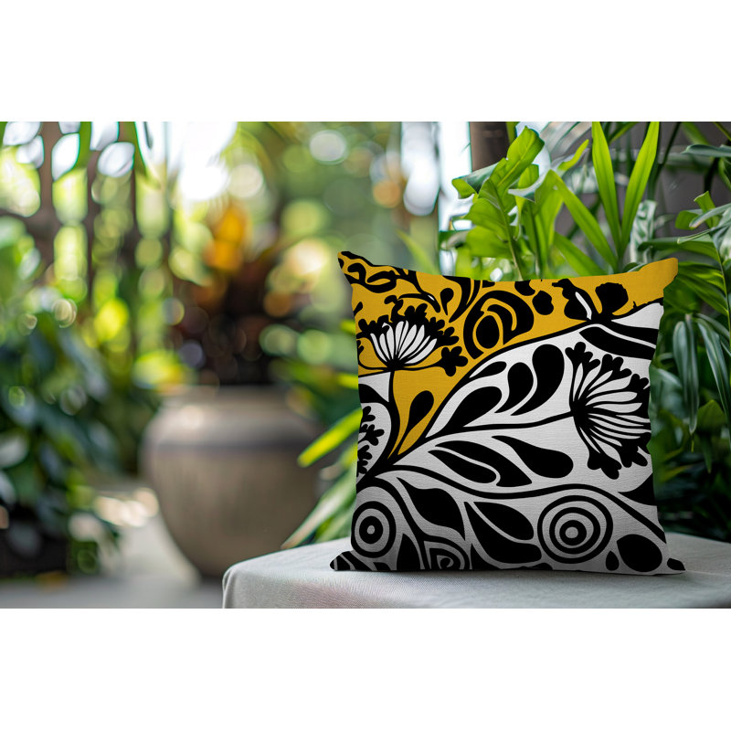 Oreiller carré réversible intérieur / extérieur floral Gina, Jaune, Carré 15 po