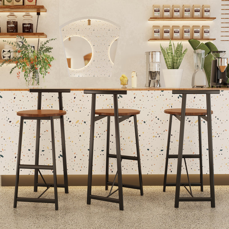 Ensemble de 3 tabourets de bar à hauteur de comptoir avec dossier et chaises sans accoudoirs pour îlot de cuisine (noir et brun noyer)