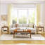 Table basse Mid-Century Boho avec tablette en rotin - Finition noyer, peu encombrante pour le salon