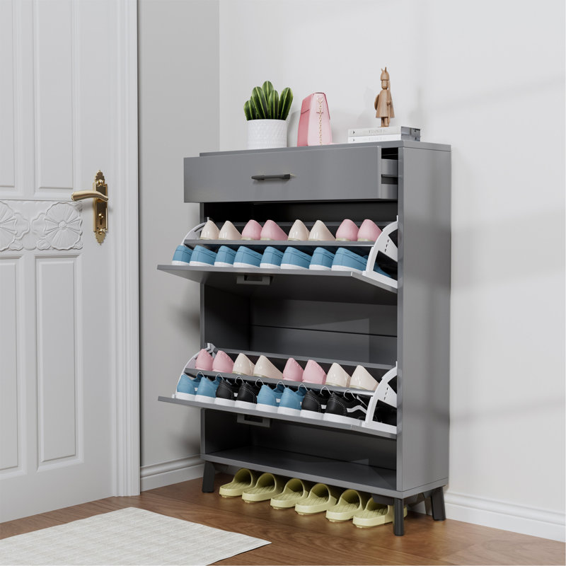 Versatile Shoe Storage Cabinet With Hidden Compartments And Stylish Design, Gray/Black