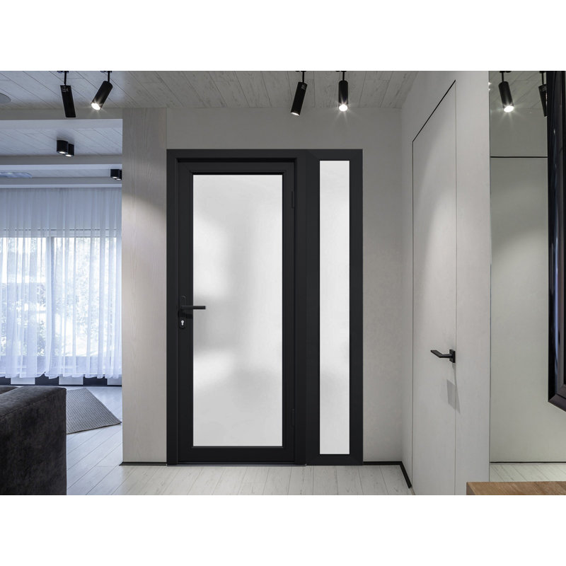 Façade extérieure avant porte en verre givré Fibre de verre givré / Manux 8102 noir mat / fenêtre extérieure latérale / bureau Portes de garage commerciales et résidentielles - l 30 + H 80 po - Gauche