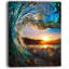 Vagues de l'océan colorées tombant vers le bas - art mural moderne en métal brillant bord de mer-35061627-35061626