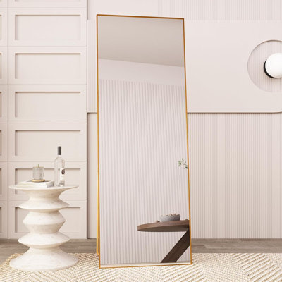 71" x 32" Large Full Length Mirror with Stand, Black Wall Mounting Full Body Mirror, Metal Frame Full-Length Tempered Mirror for Living Room, Bedroom