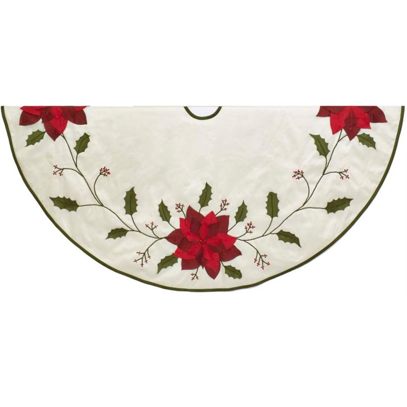 Jupe d'arbre de Noël avec feuilles de houx et poinsettias Kurt Adler, ivoire, 54 po
