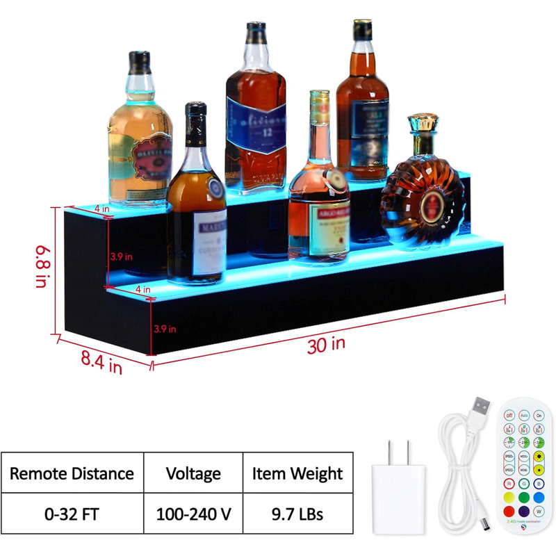 LED Liquor Bottle Display Shelf, Bottle Display Shelf Bar Shelves with Remote & App Control, 16 Colours, 4 Music Modes
