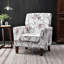 Fauteuil à motifs en mélange de polyester, structure en bois de bouleau massif avec pieds fuselés bruns