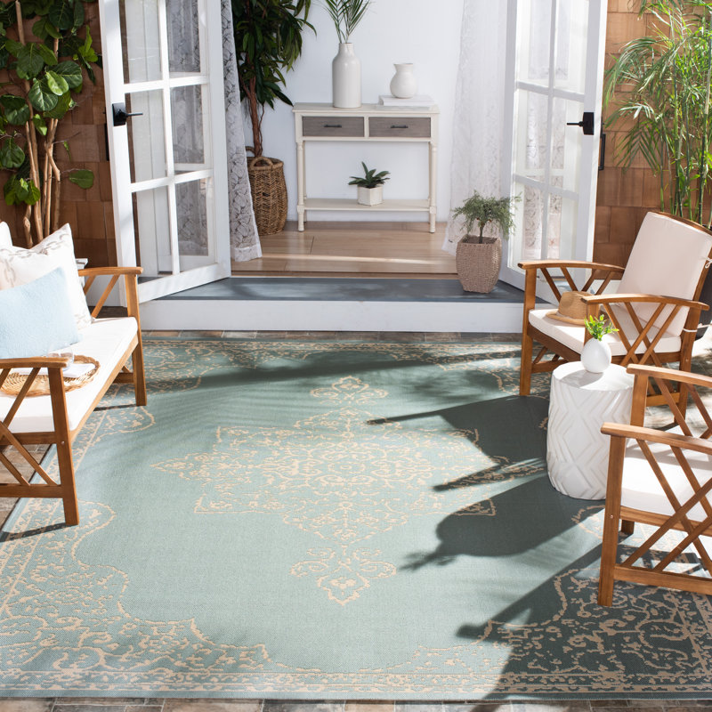 Tapis oriental crème / turquoise Danya, Rectangle 6 pi 7 po x 9 pi 2 po