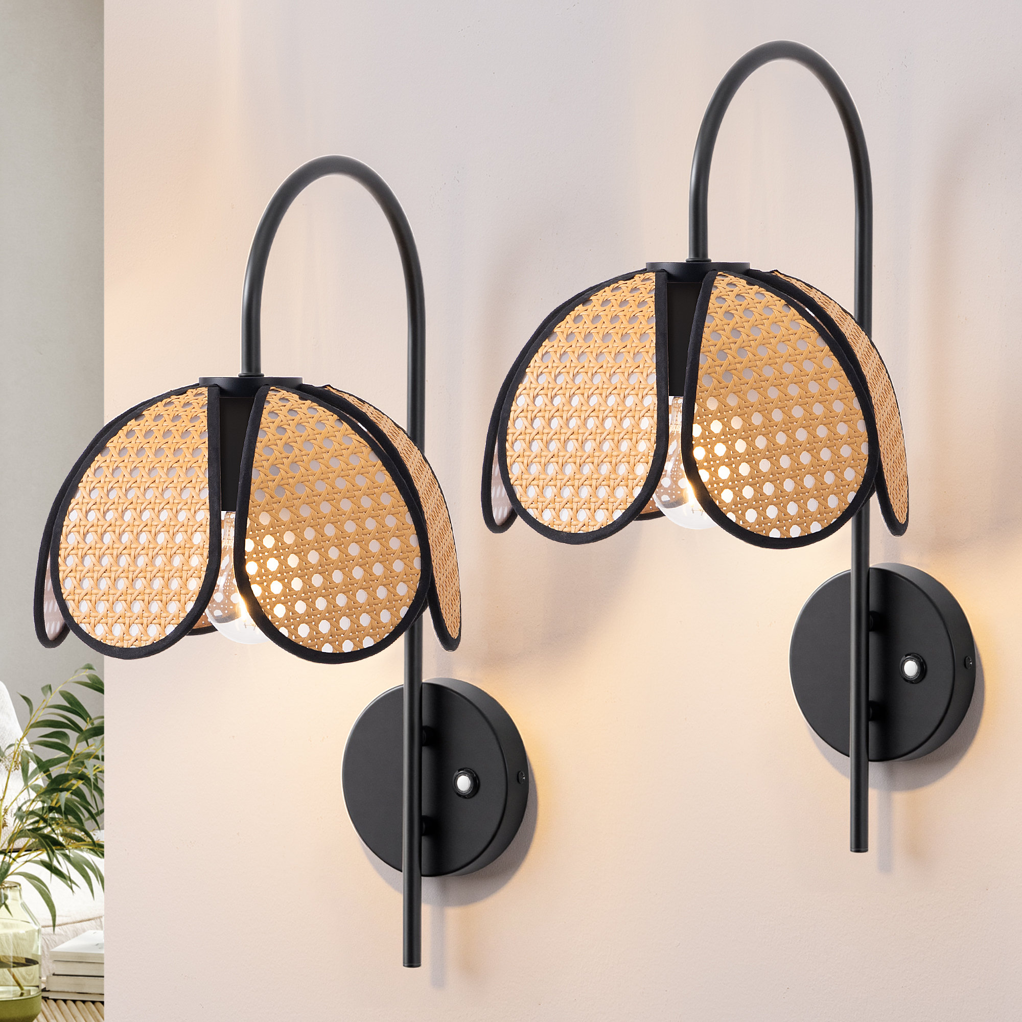 Bay Isle Home Rattan Petal Wall Sconces Plug-In/Hardwired Armed Sconces & Reviews | Wayfair