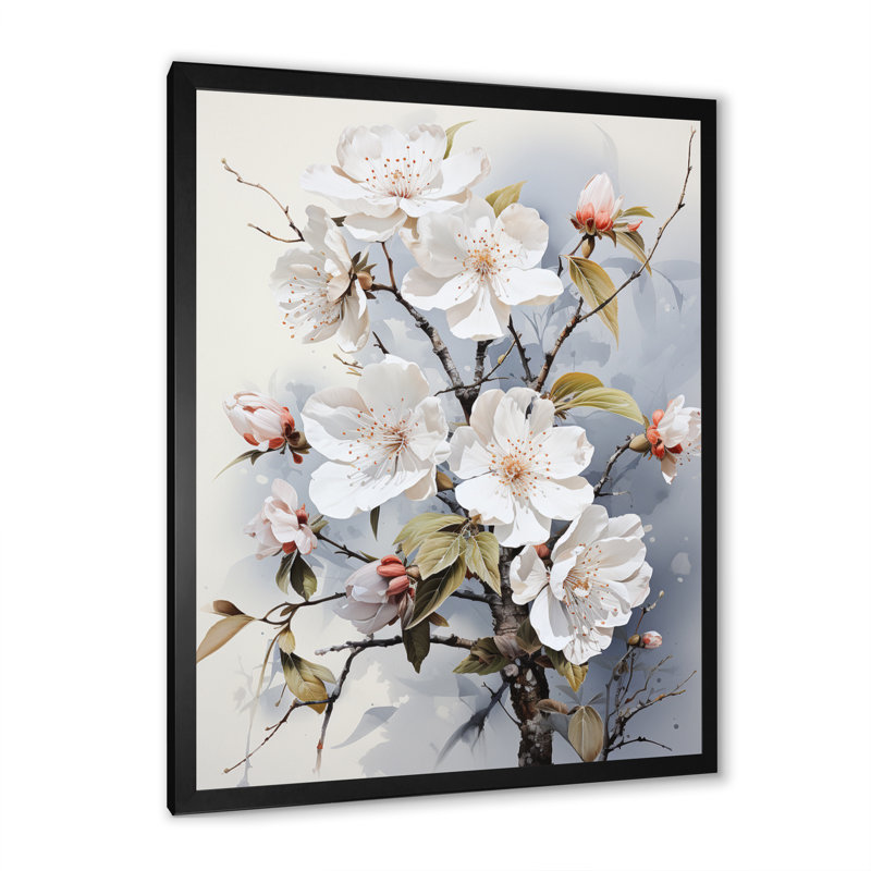 «Houssam Asian Art Apple Blossom II», reproduction sur toile, Cadre photo noir simple, H 20 po x l 12 po x P 1 po