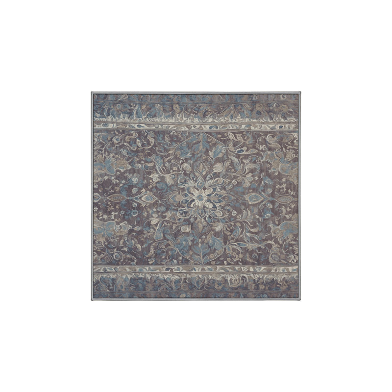 Machine Washable Gray Area Rug, Square 5'