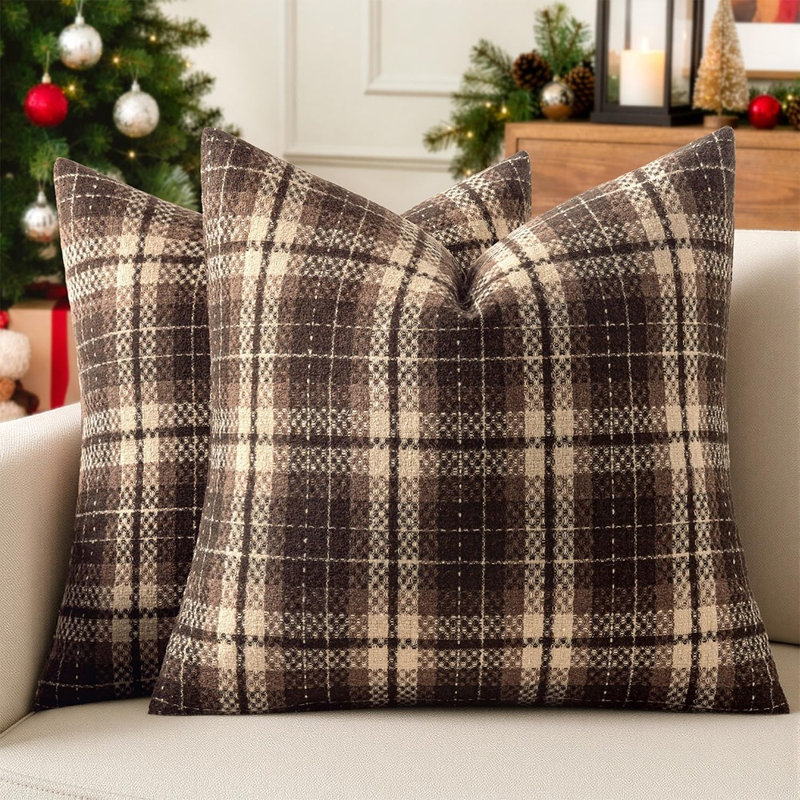 Housses de coussin écossais en tartan - Housses de coussin décoratives à motif écossais rétro pour maison de campagne, décor rustique d'automne et d'hiver (ensemble de 2, housses seulement)