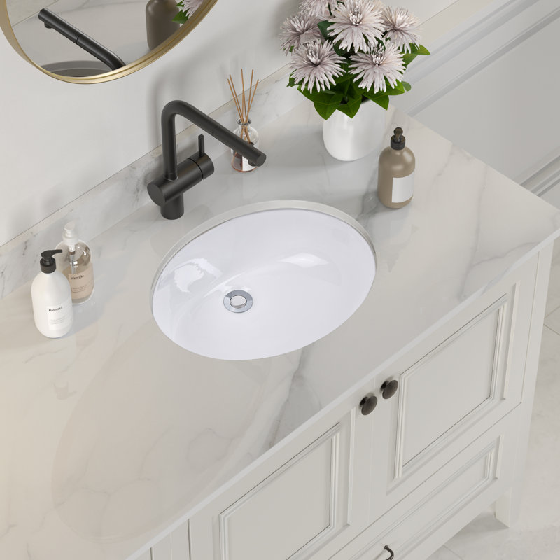 Wells Sinkware Rhythm Series 14'' Ceramic Oval Bathroom Sink with Overflow, White