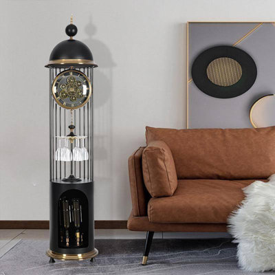 77.17"European-style vintage black standing floor clock large decorative piece