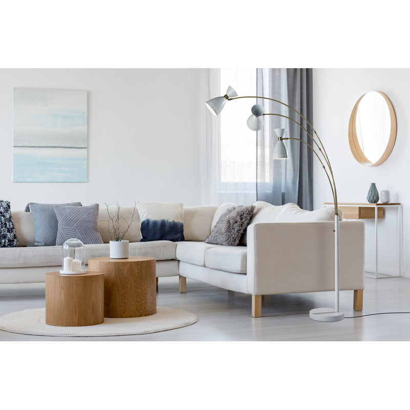 Bimini 82'' Arched Floor Lamp, White/Brass, White