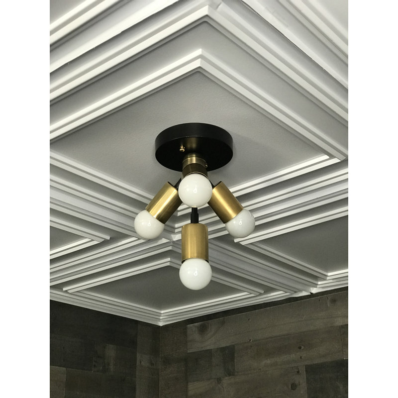 Plafonnier semi-encastré 6,5 po 4 lumières Nyle, Noir / Laiton