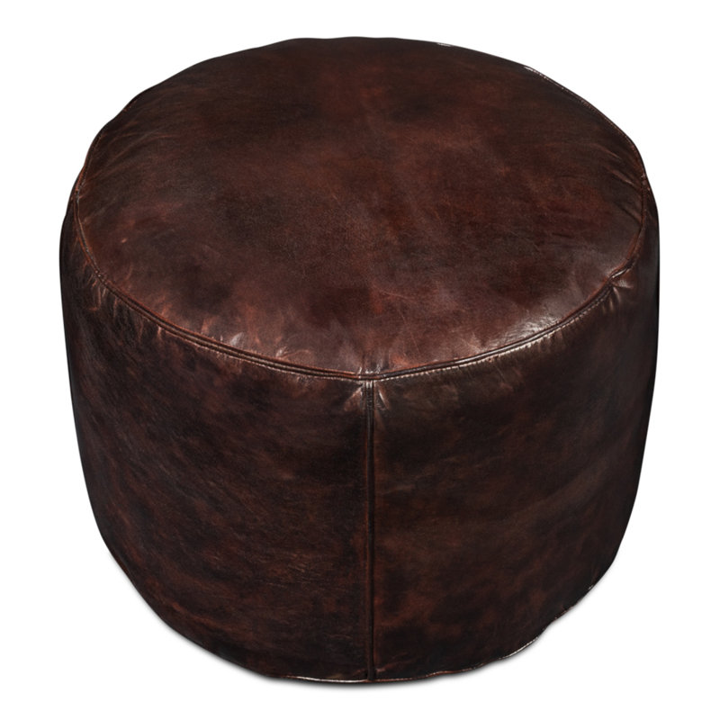 Round Pouf, Chocolate Genuine Leather