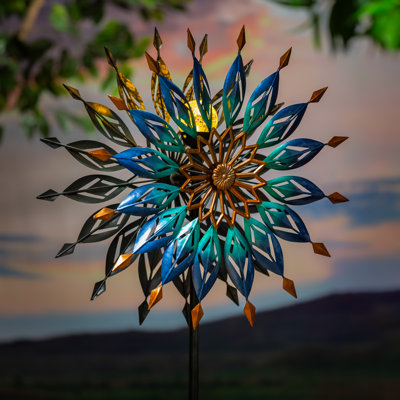 Solar Blue Butterfly & Flowers Metal Wind Spinner, 74in