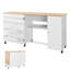 Table de couture pliante, table de machine à coudre polyvalente avec armoire, station de charge, conception compacte, roues, chevilles en bois, plateaux de rangement et tablette, station d'artisanat et bureau d'appoint pour la maison