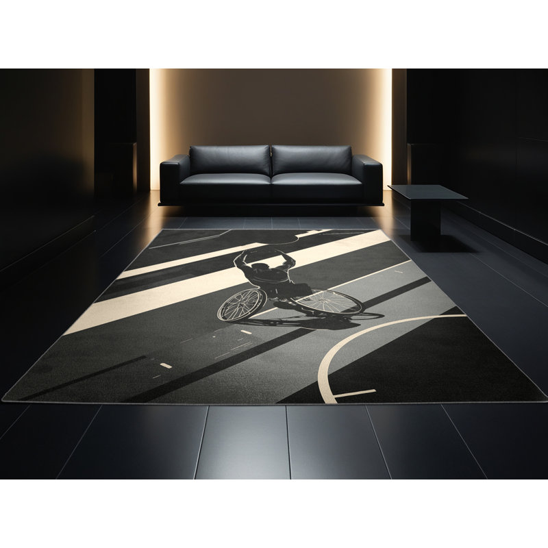 Machine Washable Cain Wheelchair Basketball Modern & Contemporary Rug in Brown – Gray Binding, 8x12